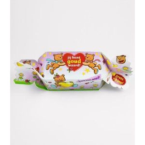 Snoeptoffee - Jij bent goud waard - Gevuld met Snoep - In cadeauverpakking met gekleurd lint
