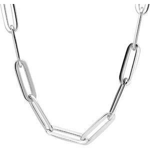 YO&NO - Ketting - Zilver -  Paperclip -  Vierkante buis -  Handgemaakt - Sieraden vrouw -  Poli - Gerhodineerd - Zilver 925