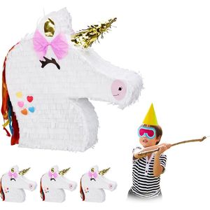 Relaxdays 4 x pinata eenhoorn - Unicorn piñata van papier - zonder vulling – feestspel