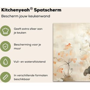 Spatscherm keuken 100x65 cm - Kookplaat achterwand Bloemen - Japandi - Wabi sabi - Muurbeschermer - Spatwand fornuis - Hoogwaardig aluminium