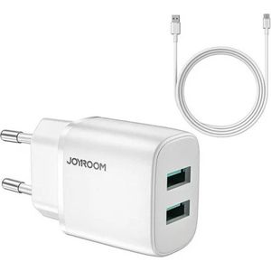 Joyroom 2.4A Dual USB-A oplader met snellaadfunctie - inclusief USB Type-C kabel - Wit