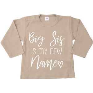 Shirt grote zus-beige-Big sis is my new name-Maat 98