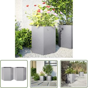 The Living Store Plantenbakken 2 st zeshoek 46x40x45 cm gegalvaniseerd staal - Bloempot - Plantenbak - Tuinset - Buitenaanleg - Siertuin