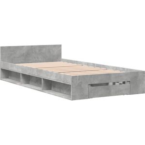 vidaXL - Bedframe - met - lade - bewerkt - hout - betongrijs - 100x200 - cm