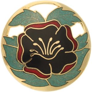 Behave® Broche rond met bloem rood groen - emaille sierspeld -  sjaalspeld  4,5 cm