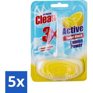 At Home - Clean - Toiletblok - 3in1 Active - Lemon Power - Neutraliseert & Reinigt - 1 Blok - Bulkverpakking - 5 stuks