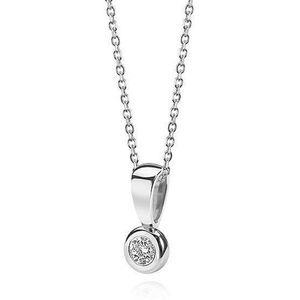 Lovebird LB116 - Witgouden collier met briljant - Dames - 42 cm - Diamant - 2,5 mm - Briljant Geslepen - 0,05 Karaat - 14 Karaat - Witgoud