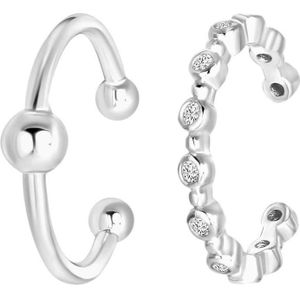 Lucardi Dames Set van 2 earcuffs met zirkonia - Oorbellen - Cadeau - Moederdag - Echt Zilver - Zilverkleurig