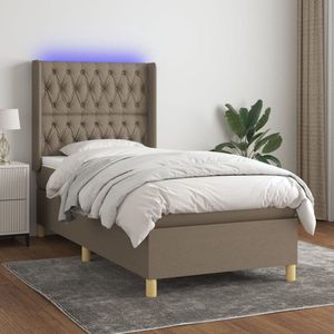 The Living Store Boxspring Bed - Taupe - LED - 203 x 83 x 118/128 cm - Duurzaam materiaal - Verstelbaar hoofdbord - Comfortabele ondersteuning - Kleurrijke LED-verlichting - Pocketvering matras - Huidvriendelijk topmatras - USB-aansluiting
