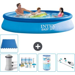 Intex Rond Opblaasbaar Easy Set Zwembad - 366 x 76 cm - Blauw - Inclusief Pomp Onderhoudspakket - Filter - Stofzuiger - Vloertegels