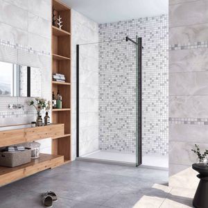 85x200cm zwarte inloopdouche + 40x200cm draaibaar hoekprofiel + F-vorm 90cm Stabilisatiestang 8mm EasyClean veiligheidsglas douchepartitie