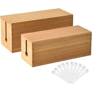Houten kabeldoos Verberg stekkerdozen, stekkers, verberg en bedek kabelstation, set van 2, Natuurlijk