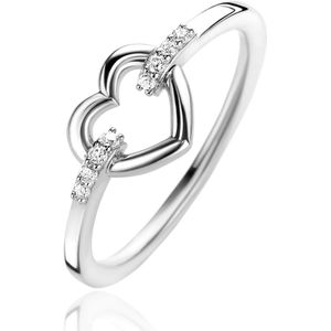 ZINZI zilveren ring open hart, bezet met witte zirconia's in band ZIR1755