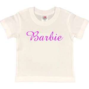 Barbie T-shirt wit met FLUOR pink Opdruk (maat 134/140)