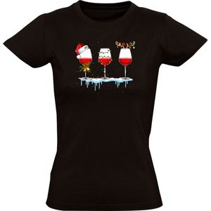 Kerst wijnglazen Dames T-shirt - kerstmis - feest - wijn - gluhwein - christmas - kerstman - wijnen - cadeau - kerstshirt