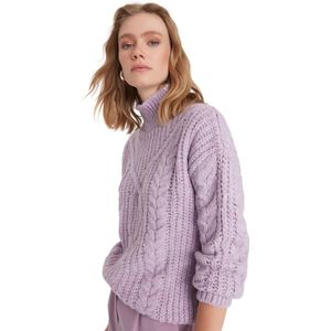 Trendyol Lila Zachte Textuur Brede Patroon Gebreide Trui Twoaw20Kz0171