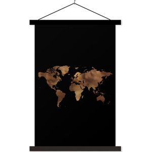 Wanddecoratie - Wereldkaart - Goud - Zwart - Schoolplaat - 40x60 cm - Textielposter - Textiel poster