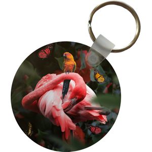 Sleutelhanger - Flamingo - Dieren - Jungle - Plastic - Rond - Uitdeelcadeautjes