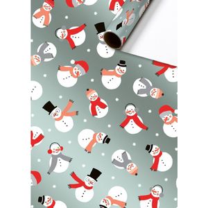 Cadeaupapier / inpakpapier - Dalton - Mint - Kerst - 70x150 cm - Sneeuwpop