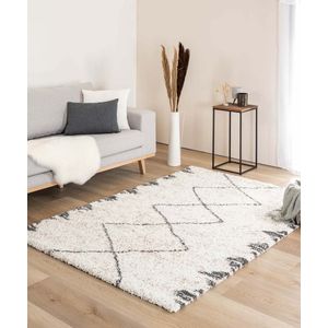 Hoogpolig vloerkleed berber Artisan - wit/grijs 80x150 cm