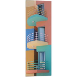 WallClassics - Vlag - Gekleurd Gebouw en Balkons - 30x90 cm Foto op Polyester Vlag