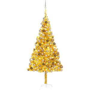 vidaXL - Kunstkerstboom - met - verlichting - en - kerstballen - 210 - cm - PET - goud