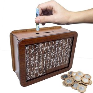 Retro houten spaardoos met nummers voor kinderen en volwassenen - Herbruikbare opslagdoos voor spaardoel (1000€)