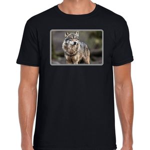 Dieren shirt met wolven foto - zwart - voor heren - natuur / wolf cadeau t-shirt - kleding XXL