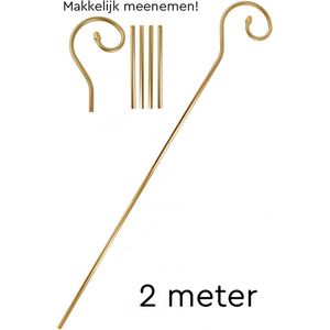 KIMU Luxe Staf Van Sinterklaas Metaal Lichtgewicht - 2 Meter - Aluminium Goud Sint Uitschuifbaar 200 cm Sinterklaaspak Gouden Staf Meeneembaar Festival