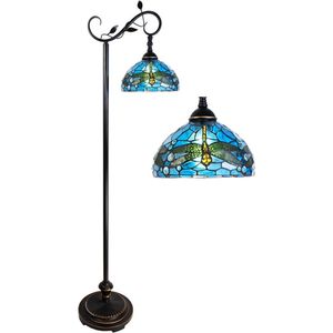 Tiffany Vloerlamp 152 cm Blauw Bruin Kunststof Glas Rond Staande Lamp Glas in Lood Tiffany Lamp