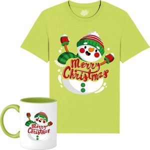 Sneeuwman - Foute kersttrui kerstcadeau - Dames / Heren / Unisex Kleding - Grappige Kerst, Oud en Nieuw en winter Outfit - T-Shirt met mok - Unisex - Appel Groen - Maat M