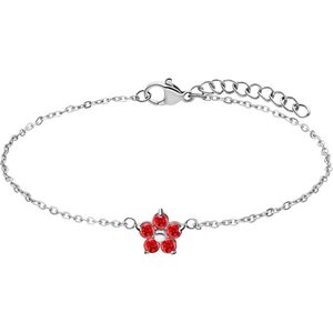 Lucardi Dames Stalen armband bloem met zirkonia rood - Armband - Staal - Zilverkleurig - 20 cm