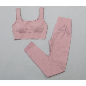 Gymset - LIGHT RIBBED - Maat M - Oudroze - Roze - 2delig lang - Fitness set - Sportkledingset - Sportset - Sportlegging - Sporttop - Yogaset