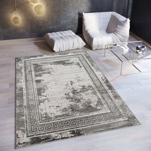 Tapiso Ares Vloerkleed Grijs Laagpolig Woonkamer Frame Oriental Tapijt Maat- 160x220