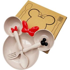 3 stuks set babyvoeding cartoon gerechten tarwe servies- Beige Babyvoeding set