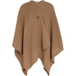 Knit Factory Jazz Gebreid Omslagvest - Dames Poncho - Wikkelvest - Gebreide bruine poncho - Gebreide mantel - Winter poncho - Dames cape - One Size - Nude