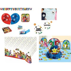 Super Mario - Verjaardag - Compleet feestpakket - Themafeest - Feestartikelen - Versiering - Slingers - Feest bordjes - Servetten - Tafelkleed - Tafeldecoratie set - Uitnodigingen - Ballonnen.