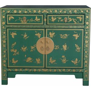 Fine Asianliving Chinese Kast Teal Vlinders Handbeschilderd - Orientique Collectie B90xD40xH80cm Chinese Meubels Oosterse Kast
