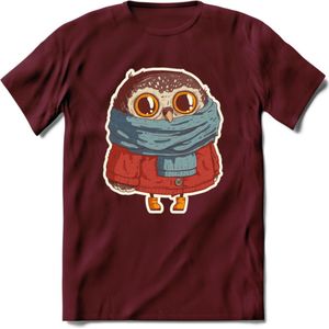 Winter uil T-Shirt Grappig | Dieren uilen Kleding Kado Heren / Dames | Animal Skateboard Cadeau shirt - Burgundy - L