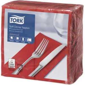 Tork tissue servet 39x39cm 3-laags 1/8-vouw rood 12x100