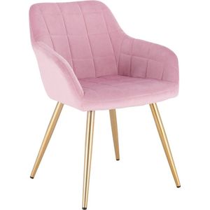 Luxe Eetkamerstoel | Gouden poten | Fluwelen bekleding | Stoelen | Fauteuil | Eetkamerstoelen | Roze