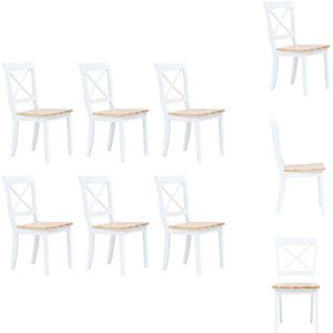 vidaXL Eetkamerstoel - Eetkamerstoelen - Dinerstoel - Dinerstoelen - Eetkamerstoelen 6 st massief rubberwood wit en naturel