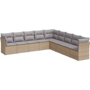 vidaXL - 9-delige - Loungeset - met - kussens - poly - rattan - beige