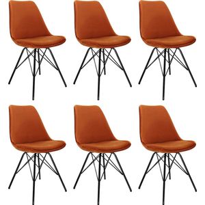 Kick kuipstoel Velvet oranje - zwart frame - set van 6