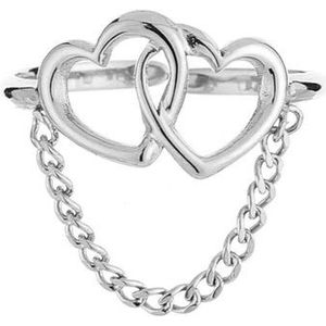 Ring - Stainless Steel - Verstelbaar - Zilverkleurig - Hartjes - Liefde - Ring met ketting