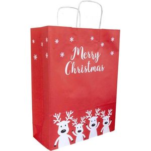 5 Kerst Cadeau tasjes - Papier - Rood Wit - Rudolph  - 18x8x24cm (A5) - Kadotasjes