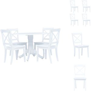 vidaXL Eethoek - 106 x 75 cm (ø x H) - Wit - Massief Rubberwood - MDF - Set tafel en stoelen