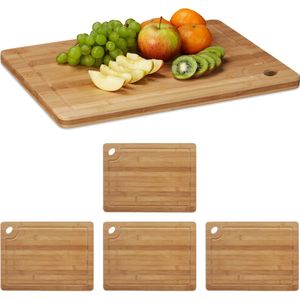 Relaxdays 5x Snijplank bamboe - broodplank - houten serveerplank - vleesplank duimgaatje