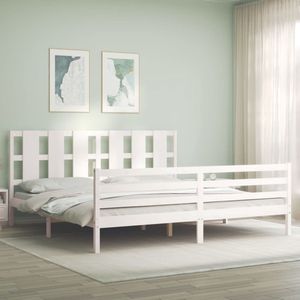 The Living Store Bed Grenenhout Wit - 205.5 x 205.5 x 100 cm - Multiplex Lattenbodem