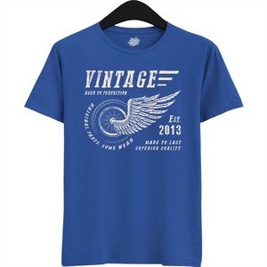 A Vintage Motorcycle Addict Est 2013 | Retro Verjaardag Motor Cadeau Shirt - T-Shirt - Unisex - Royal Blue - Maat S
